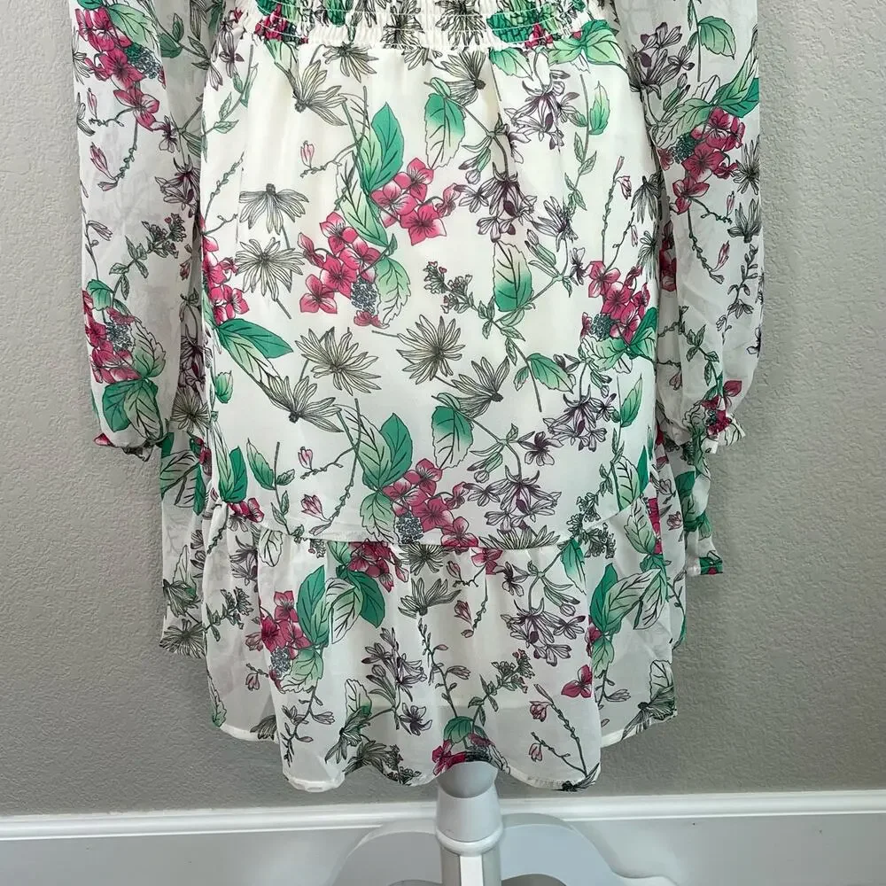Steve Madden Floral Chiffon Smocked Mini Dress M GardenCore Romantic Whimsigoth